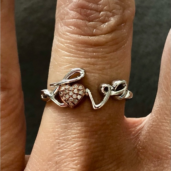 Zales solid sterling silver and rose gold .15ct diamond ring and necklace set. - Picture 2 of 3